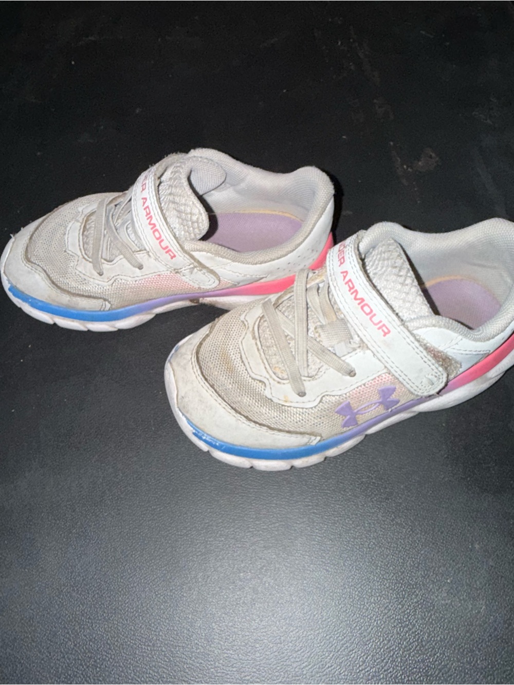 Under Armour Kids White Sneakers with Pink & Purple Trim